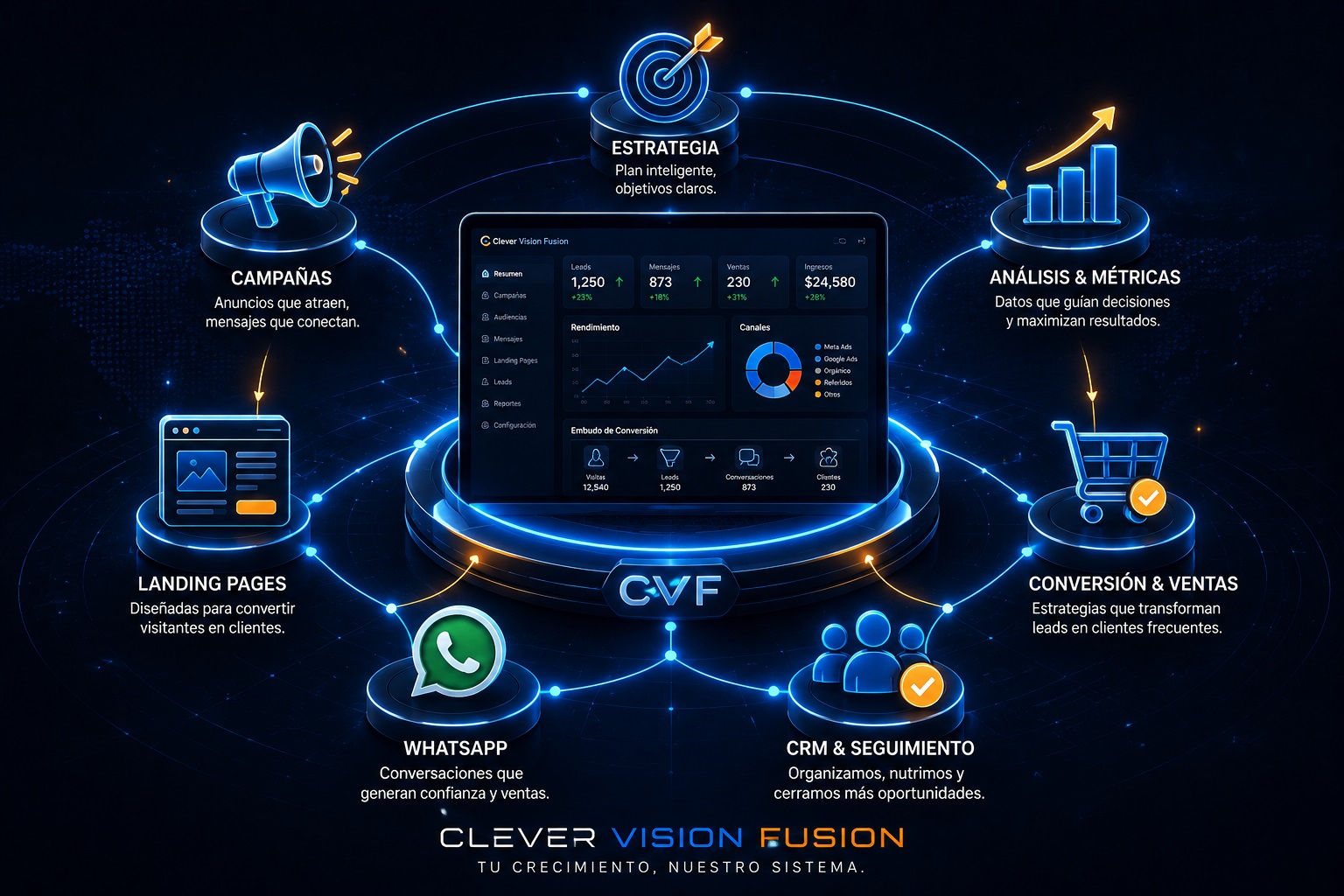 Growth System integral con estrategia, campaña, landing, WhatsApp y cierre
