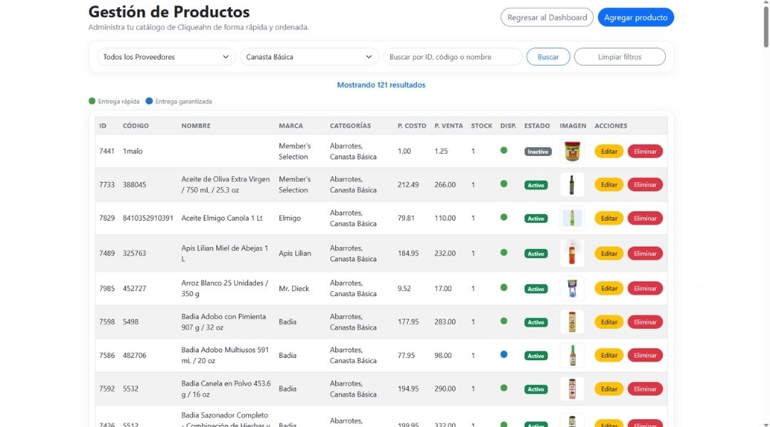 Gestión de productos en Commerza